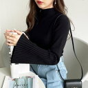 ジーラ GeeRA ハイネックフレアースリーブリブニット (ブラック)