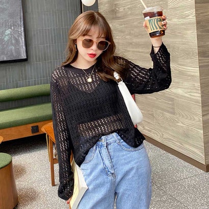 メゾンドラティール maison de LATIR サマーニット畦編みトップス （ブラック）