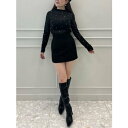 エイミーイストワール eimy istoire ファーフリンジツイードミニスカート (BLACK)