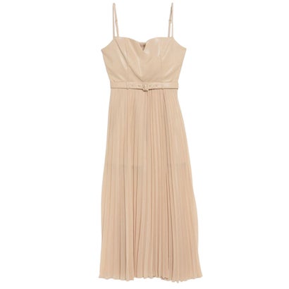 エイミーイストワール EIMY ISTOIRE レザードッキングシアープリーツワンピース (BEIGE)