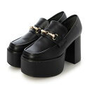 マフモフ Mafmof Mafmof(マフモフ)10cmヒールパールビット厚底ローファーパンプス (ブラック・PU)