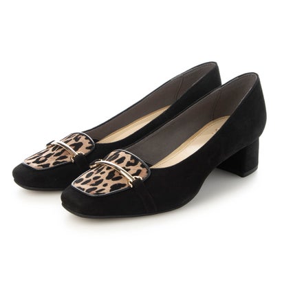 リズ ラフィーネ Riz raffinee スクエアトゥヒールアップローファー （ブラックスエード）