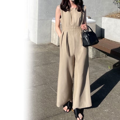 ジュノア JUNOAH ジップアップウエストタックサロペット (ライトベージュ)