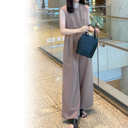 ジュノア JUNOAH ジップアップウエストタックサロペット (ブラウン)