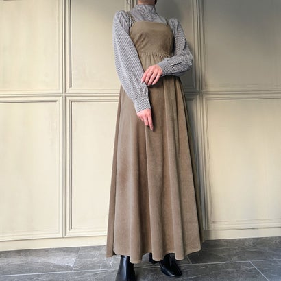 ジュノア JUNOAH バックリボンベロアキャミワンピース （グレージュ）