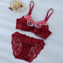 パリーゼ Palissee 【脇高】ローズケミカルアップリケ3/4モールドカップブラ&バックレースショーツ【返品不可商品】 (ワイン)