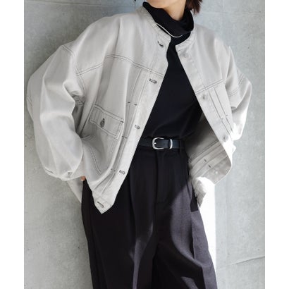 アンドミー andme オーバーサイズ ノーカラー デニム ツイル ジャケット （オフホワイト）のサムネイル