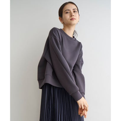 UNFILO 【洗える】ダブルフェイス サイドZIP クロップドプルオーバー （チャコール）