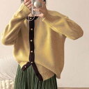 デューリリー Dewlily 配色カラーニットトップス 秋 冬 韓国ファッション 10代 20代 30代 レディース 可愛い 大人カジュアル シンプル 長袖 バイカラー レトロ (イエロー)