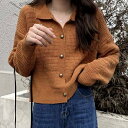 デューリリー Dewlily レトロカーディガン 秋 冬 韓国ファッション 10代 20代 30代 レディース 可愛い 大人カジュアル シンプル 長袖 ニット トップス 襟付き (オレンジ)