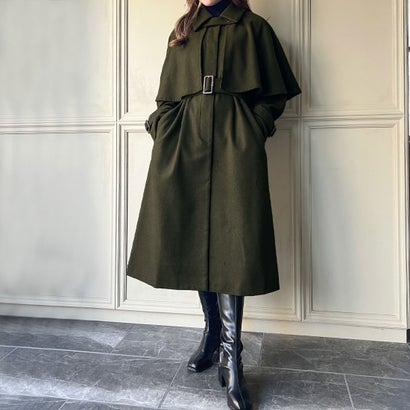 ジュノア JUNOAH 2wayステンカラーケープコート (ダークグリーン)