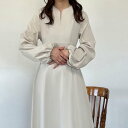 ジュノア JUNOAH キーネックハイウエストフレアワンピース (アイボリー)