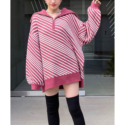 スパイラルガール SPIRALGIRL セーラーカラーハーフZIPジャガードニット (ピンク)