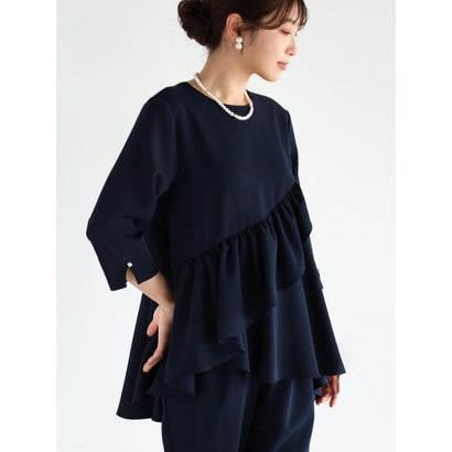 ヴァン Vin フリルデザインネイビーブラウス （ネイビー）