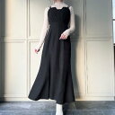 ジュノア JUNOAH 胸元デザインダブル肩紐キャミワンピース (ブラック)