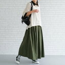 アクアガレージ aquagarage タックフレアロングスカート 春 秋 冬 ギャザースカート Aライン (カーキ)