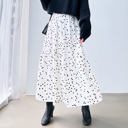 ジーラ GeeRA ドットプリントティアードスカート （オフ白系ドット柄）