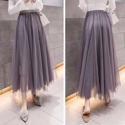ベルシー Belle Cie チュールスカート 可愛い ふんわり ガーリー フェミニン ウエストゴム 着回し抜群 選べる色展開 オールシーズン Aライン ロング丈 ミモレ丈 ピンク グレー 赤 40代 ロング