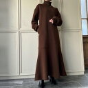 ジュノア JUNOAH タートルネックフィンガーホール裏起毛ワンピース (ブラウン)