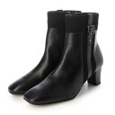 【本革 / 日本製】 バークレー BARCLAY 異素材コンビ サイドベルトデザイン スクエアトゥ ショートブーツ (BLK)