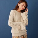 アロッタ Alotta レースアップフレアー袖シャギーニット (ライトベージュ)