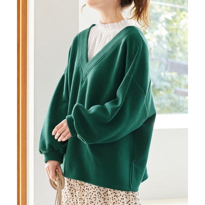 ヴィオラ エ ヴィオラ Viola e Viola あったか裏起毛深Vネックデザインチュニック (グリーン)
