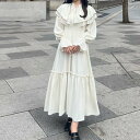 ジュノア JUNOAH フリルリボンティアードワンピース (アイボリー)