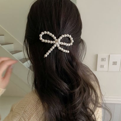 ショッピングゴー shoppinggo ヘアピン リボン パールビーズヘアピン パッチン留め かわいい ヘアアクセサリー パールホワイト 子ども おしゃれ （ホワイト）