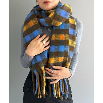 ジュエローブ Jewelobe ビビッドチェックストールマフラー （オレンジ）