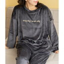 ヴィータフェリーチェ VitaFelice パールシャギ胸刺繍入り ルームウェア上下2点セット(長袖) (CHARCOAL)