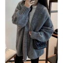 テディショップ Teddyshop レディース ボタンレスふんわりモヘア風ニットカーディガン (ダークグレー)