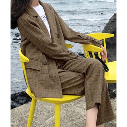 テディショップ Teddyshop レディース グレンチェック柄ミディジャケット+パンツ セットアップ上下2点セット (チェック) テディショップ Teddyshop レディース グレンチェック柄ミディジャケット+パンツ セットアップ上下2点セット (チェック)