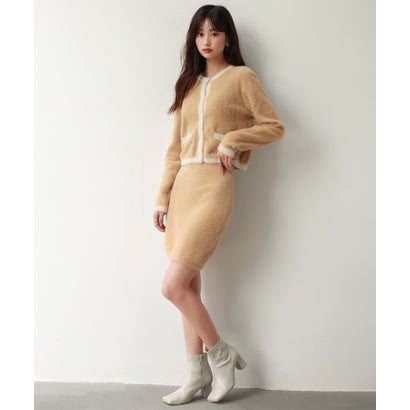 セゾンドパピヨン SAISON DE PAPILLON ふわふわシャギーニットミニスカート （ブラウン）