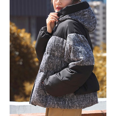 ルイルエブティック RUIRUE BOUTIQUE プレイフルMIXツイードファイバーパデットコート (ブラック) ルイルエブティック RUIRUE BOUTIQUE プレイフルMIXツイードファイバーパデットコート (ブラック)