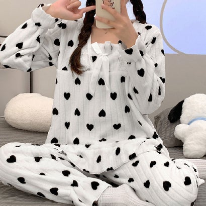 フリースパジャマ 上下セットアップ 韓国