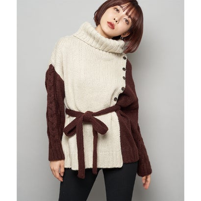 スパイラルガール SPIRALGIRL 配色モヘアタッチタートルニット (ベージュ)