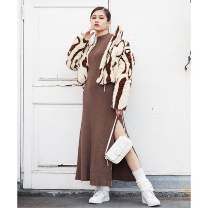 スパイラルガール SPIRALGIRL ロングスリットプチハイニットワンピース (ブラウン)