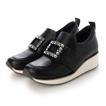 楽天LOCOMALL（ロコンド公式ストア）【本革 / 日本製 / 3E】 ヴィタノーヴァ VITA NOVA 軽量クッションソール ビジューバックルモチーフ スポーツスタイル スリッポンシューズ （BLK）