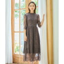 ドレスプラス DRESS+ レーススタンドカラーワンピースドレスパーティードレス (ブラウン)