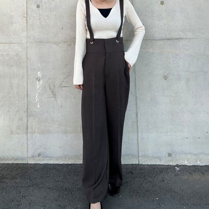 ジュノア JUNOAH リングデザインハイウエストサロペット (ダークブラウン)