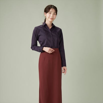 トーキョーシャツ TOKYO SHIRTS 形態安定 スキッパー衿 長袖 レディースシャツ （バーガンディー×ネイビー）