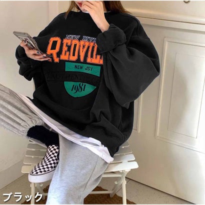 アンドカワイイ And Kawaii 長袖 裏起毛 ロゴ レディース お尻が隠れる ゆる 重ね着 おしゃれ カジュアル かわいい 秋冬 新作 体型カバー 韓国ファッション (ブラック) アンドカワイイ And Kawaii 長袖 裏起毛 ロゴ レディース お尻が隠れる ゆる 重ね着 おしゃれ カジュアル かわいい 秋冬 新作 体型カバー 韓国ファッション (ブラック)