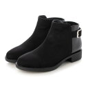 アンペティット unpetit ローヒール バックベルトデザイン シンプル ショートブーツ (ブラックスエード)