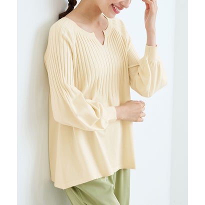 ラナン RANAN 洗える!もちもちキーネックニットチュニック (オフホワイト)