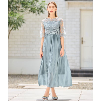 ドレスプラス DRESS+ ワンピース ドレス レース プリーツ 結婚式 レース袖 (ブルーグレー) ドレスプラス DRESS+ ワンピース ドレス レース プリーツ 結婚式 レース袖 (ブルーグレー)