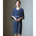 ドレスプラス DRESS+ 結婚式 ワンピース パーティー ドレス お呼ばれ 二次会 袖あり (コバルトブルー)