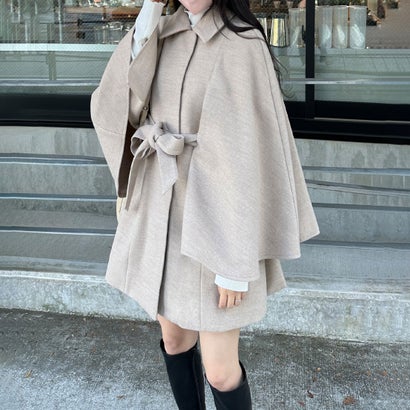 ジュノア JUNOAH スリットケープコート （グレージュ）