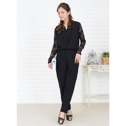 レースレディース Lace Ladies カシュクール風花柄レースオールインワン・パンツドレス (ブラック) レースレディース Lace Ladies カシュクール風花柄レースオールインワン・パンツドレス (ブラック)