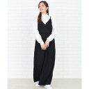 レースレディース Lace Ladies カシュクール風ゆったりワイドパンツサロペット オールインワン・パンツ (ブラック)