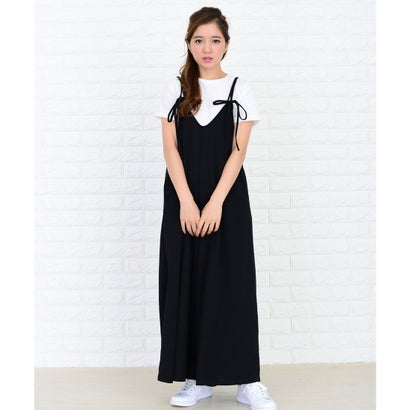 レースレディース Lace Ladies 肩ひもリボン付き サロペットワイドパンツ オールインワン・パンツ (ブラック) レースレディース Lace Ladies 肩ひもリボン付き サロペットワイドパンツ オールインワン・パンツ (ブラック)